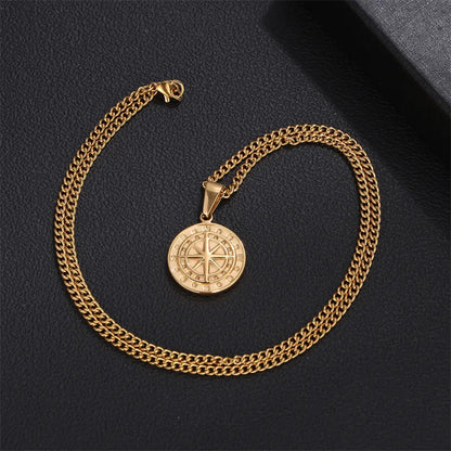 Κολιέ χρυσό ατσάλι πυξίδα-NE082