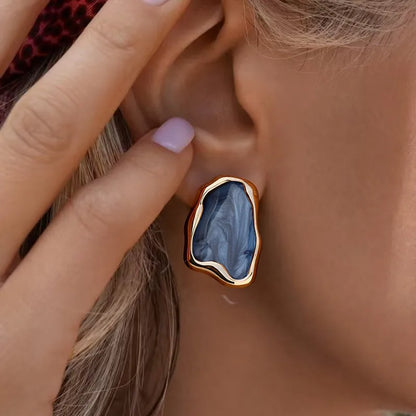 Cercei din oțel placat cu aur cu umplutură albastră-EA644