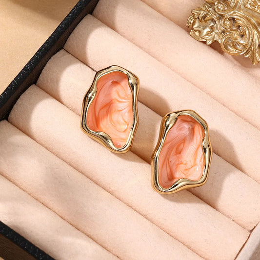 Σκουλαρίκια επιχρυσωμένο ατσάλι με πορτοκαλί γέμισμα- EA137