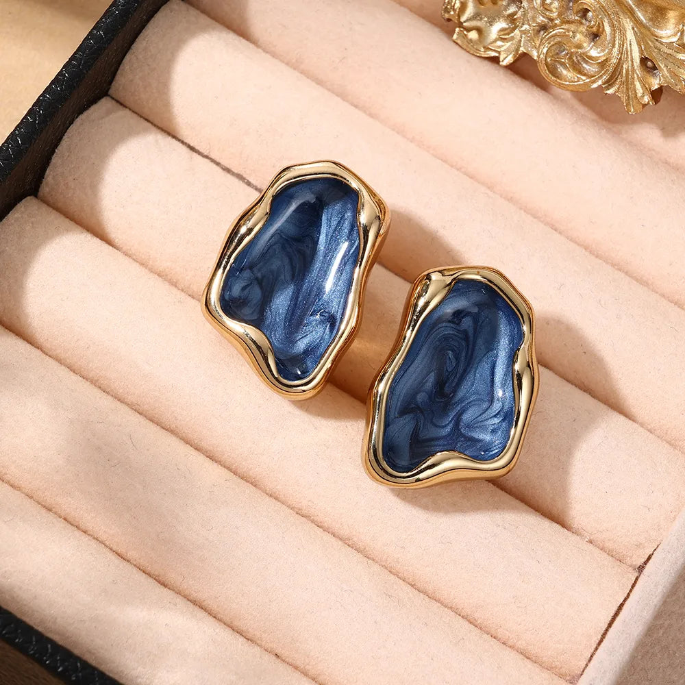 Cercei din oțel placat cu aur cu umplutură albastră-EA644