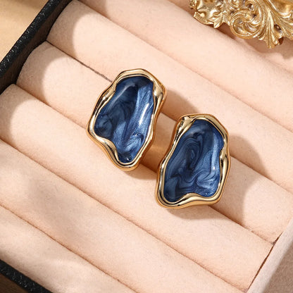 Cercei din oțel placat cu aur cu umplutură albastră-EA644