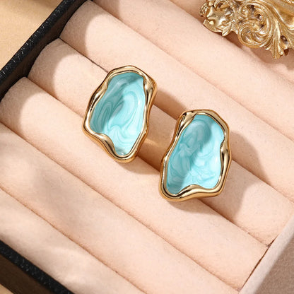 Σκουλαρίκια επιχρυσωμένο ατσάλι με γαλάζιο γέμισμα-EA643