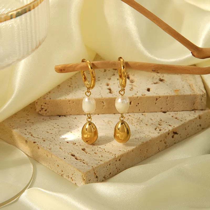 Σκουλαρίκια επιχρυσωμένο ατσάλι με πέρλα-EA374