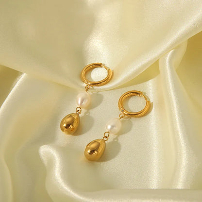 Σκουλαρίκια επιχρυσωμένο ατσάλι με πέρλα-EA374