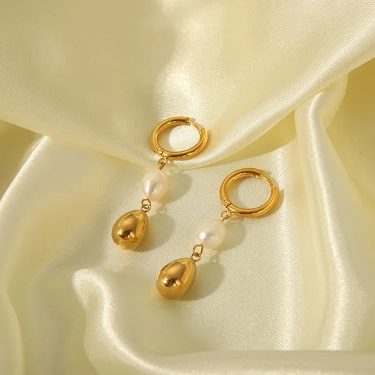 Σκουλαρίκια επιχρυσωμένο ατσάλι με πέρλα-EA374