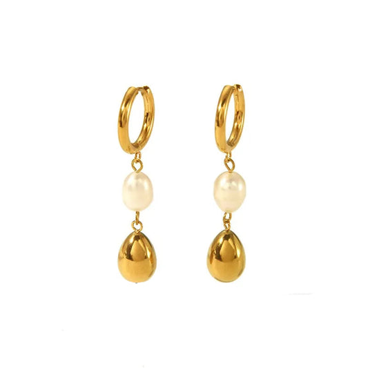 Σκουλαρίκια επιχρυσωμένο ατσάλι με πέρλα-EA374