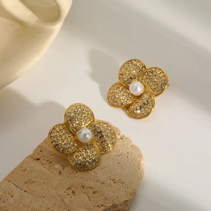 Σκουλαρίκια επιχρυσωμένο ατσάλι λουλούδια με zircon-EA580