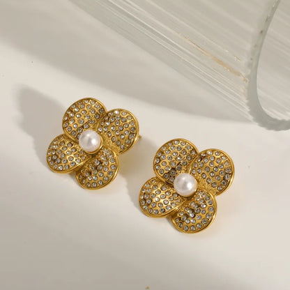 Σκουλαρίκια επιχρυσωμένο ατσάλι λουλούδια με zircon-EA580