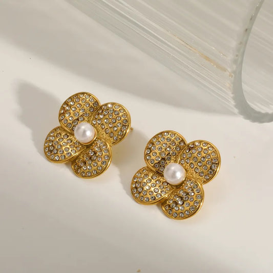 Σκουλαρίκια επιχρυσωμένο ατσάλι λουλούδια με zircon-EA580