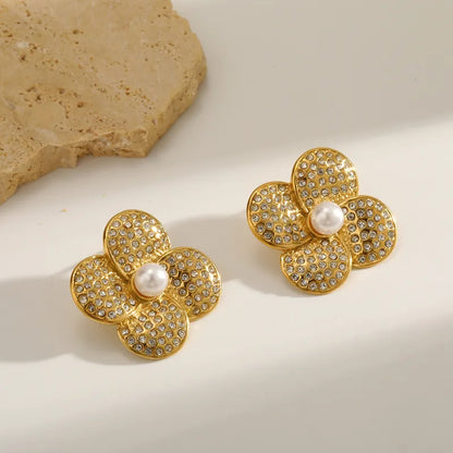 Σκουλαρίκια επιχρυσωμένο ατσάλι λουλούδια με zircon-EA580