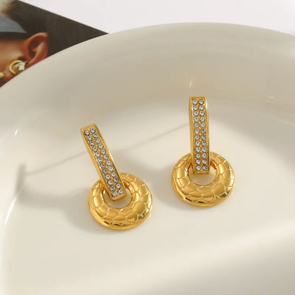 Cercei rotunzi din oțel placat cu aur cu zircon-EA564