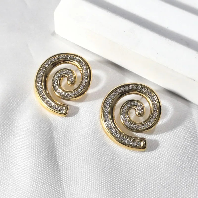 Σκουλαρίκια ατσάλινα σπιράλ με στρας - ea756