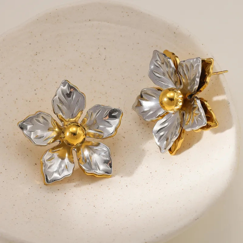 Σκουλαρίκια επιχρυσωμένο ατσάλι λουλούδια-EA295