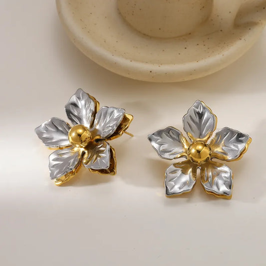 Cercei cu flori din oțel placat cu aur-EA295