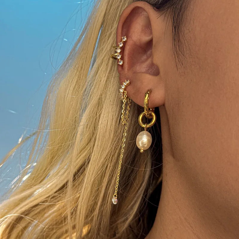 Cercei cerc din oțel placat cu aur cu perlă-EA512