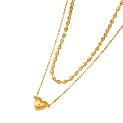 Κολιέ επιχρυσωμένο ατσάλι διπλό με καρδιά-NE111