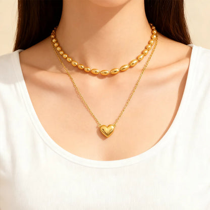 Κολιέ επιχρυσωμένο ατσάλι διπλό με καρδιά-NE111