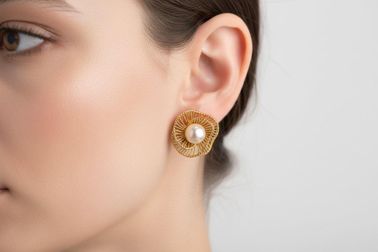 Σκουλαρίκια επιχρυσωμένο ατσάλι με περλέ πέτρα - EA709