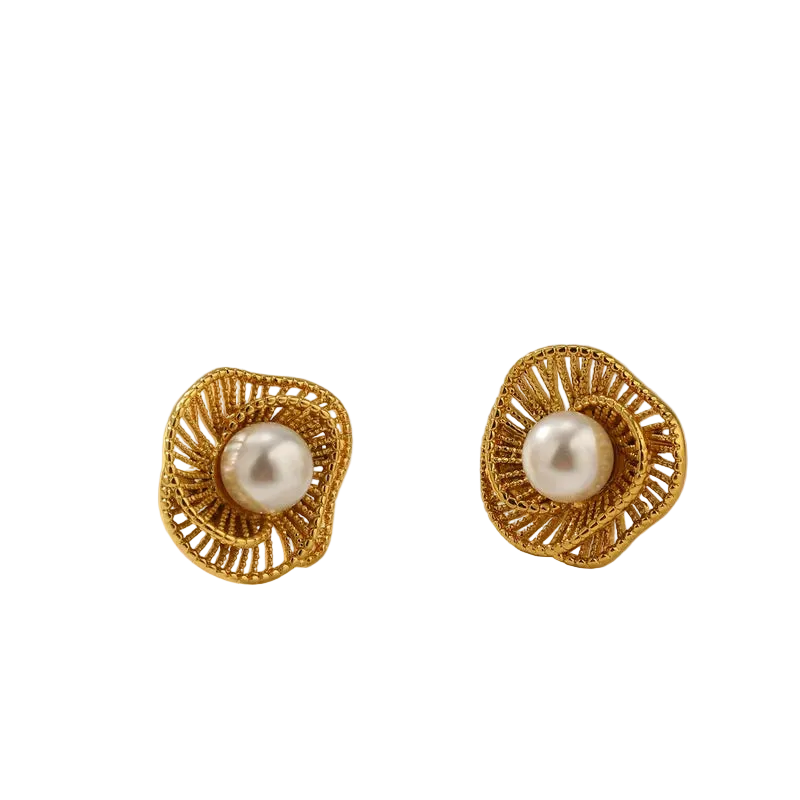 Σκουλαρίκια επιχρυσωμένο ατσάλι με περλέ πέτρα - EA709