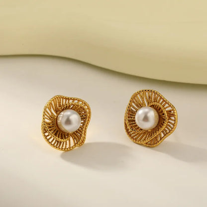 Σκουλαρίκια επιχρυσωμένο ατσάλι με περλέ πέτρα - EA709