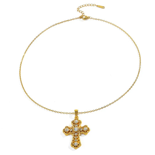 Κολιέ επιχρυσωμένο ατσάλι με σταυρό και zircon-NE100