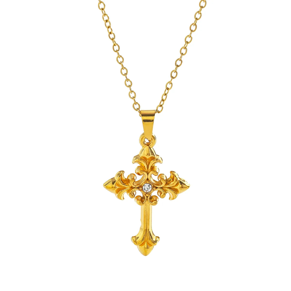 Κολιέ επιχρυσωμένο ατσάλι με σταυρό και zircon-NE089