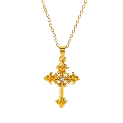 Κολιέ επιχρυσωμένο ατσάλι με σταυρό και zircon-NE089