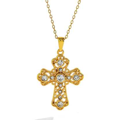 Κολιέ επιχρυσωμένο ατσάλι με σταυρό και zircon-NE100