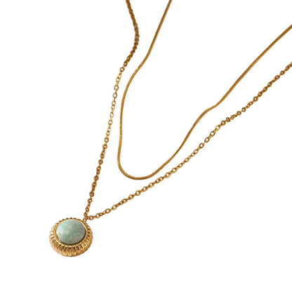 Κολιέ επιχρυσωμένο ατσάλι διπλό με γαλάζια πέτρα-NE079