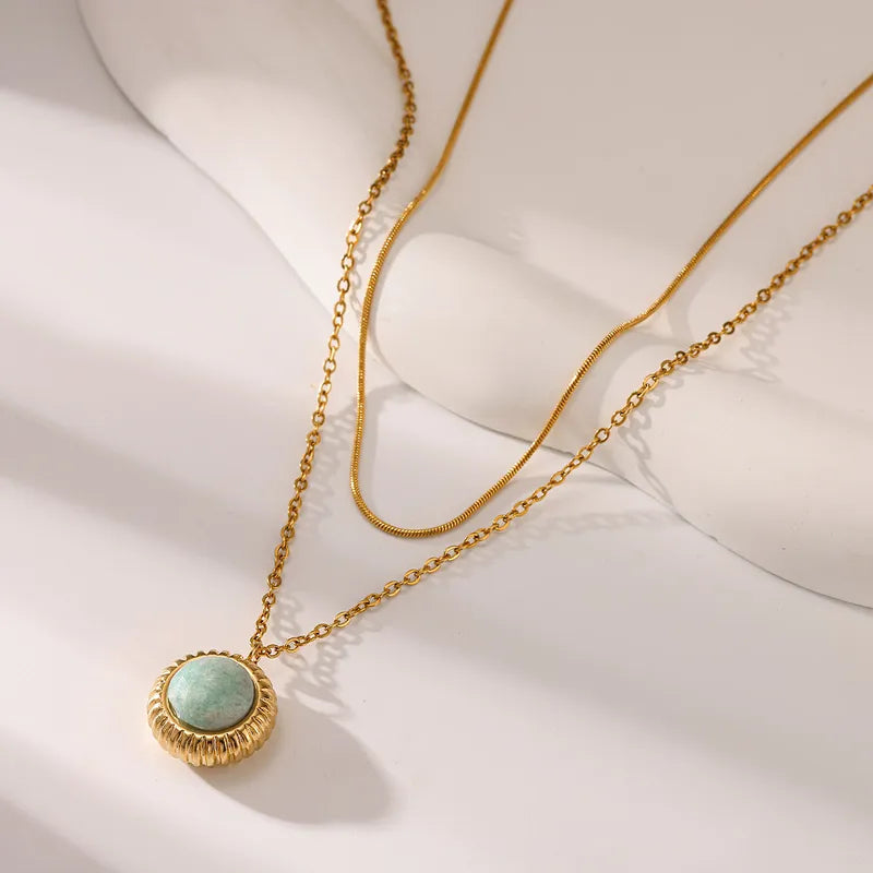 Κολιέ επιχρυσωμένο ατσάλι διπλό με γαλάζια πέτρα-NE079