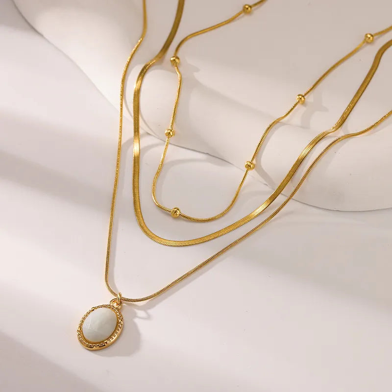 Κολιέ επιχρυσωμένο ατσάλι διπλό με λευκή πέτρα-NE118