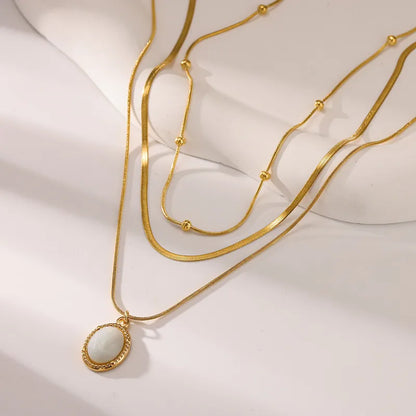 Κολιέ επιχρυσωμένο ατσάλι διπλό με λευκή πέτρα-NE118