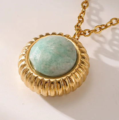 Κολιέ επιχρυσωμένο ατσάλι διπλό με γαλάζια πέτρα-NE079