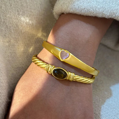 Bratara din otel placat cu aur cu piatra maro-BR220