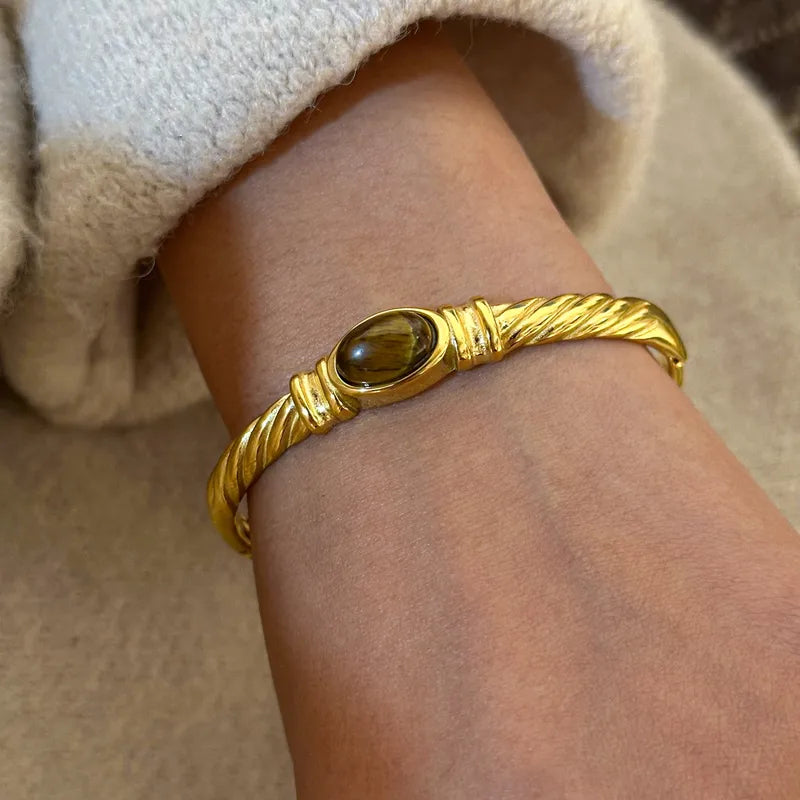 Bratara din otel placat cu aur cu piatra maro-BR220