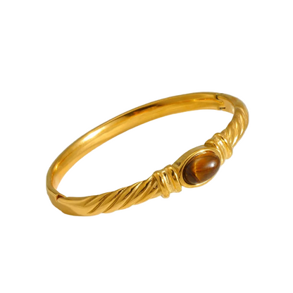 Bratara din otel placat cu aur cu piatra maro-BR220