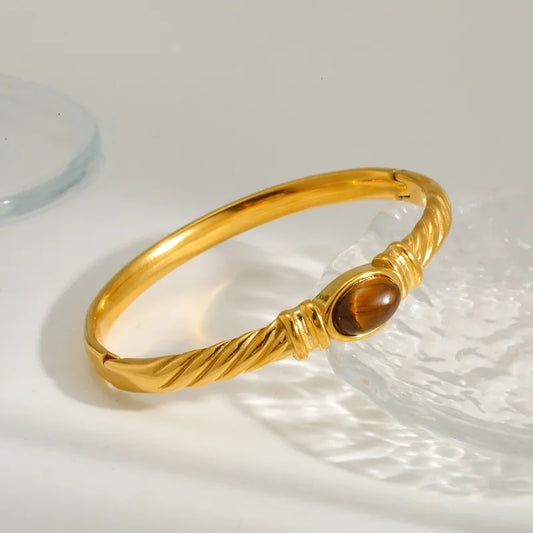 Βραχιόλι επιχρυσωμένο ατσάλι με καφέ πέτρα-BR220