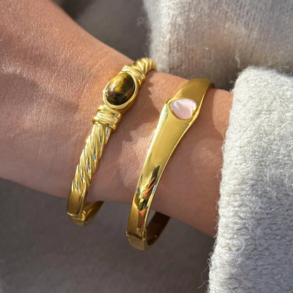 Bratara din otel placat cu aur cu piatra maro-BR220