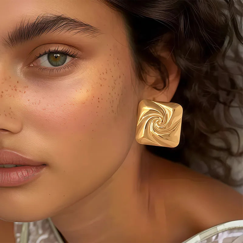 Σκουλαρίκια επιχρυσωμένο ατσάλι τετράγωνο-EA507