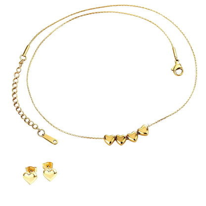 Σετ επιχρυσωμένο ατσάλι κολιέ και σκουλαρίκια με καρδιές-SET056