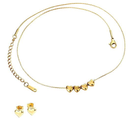 Σετ επιχρυσωμένο ατσάλι κολιέ και σκουλαρίκια με καρδιές-SET056