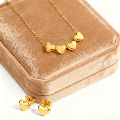 Σετ επιχρυσωμένο ατσάλι κολιέ και σκουλαρίκια με καρδιές-SET056