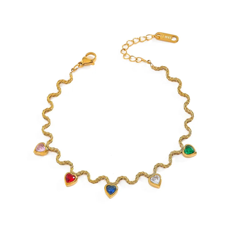 Βραχιόλι επιχρυσωμένο ατσάλι με καρδιές zircon-BR166