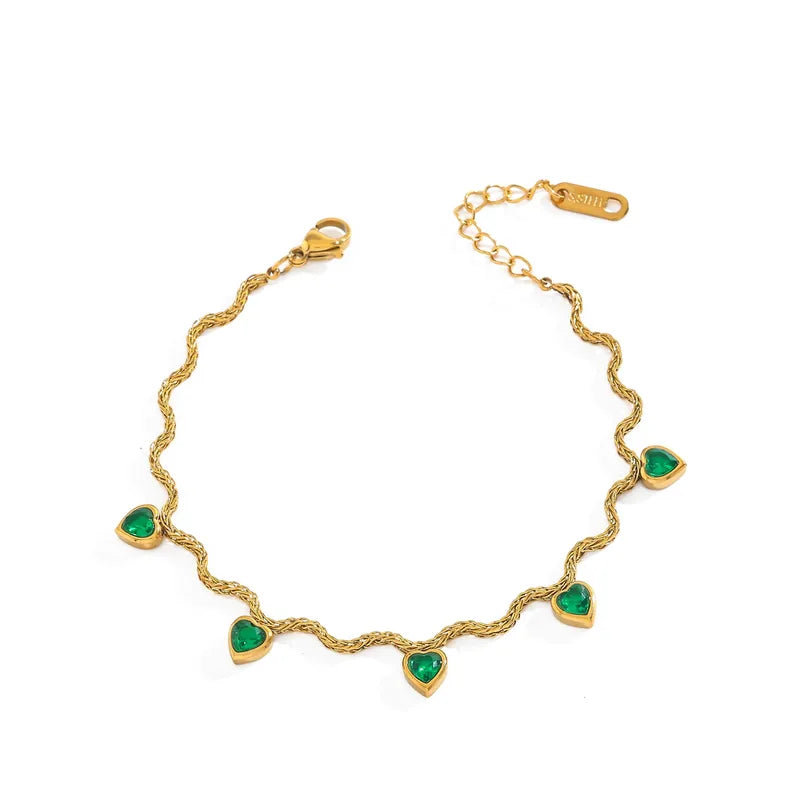 Βραχιόλι επιχρυσωμένο ατσάλι με πράσινα zircon - BR441