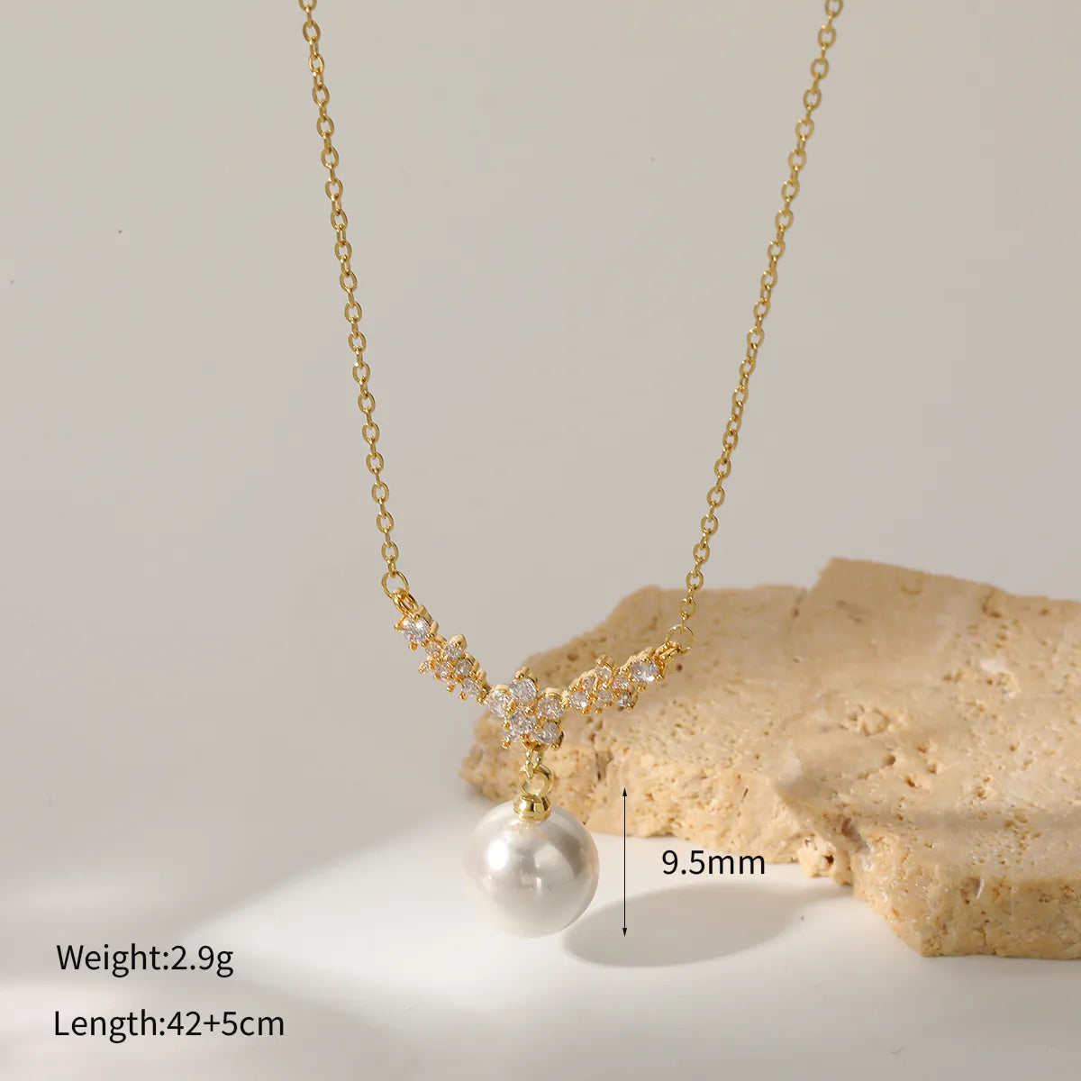 Colier din otel placat cu aur cu floare si perle-NE444