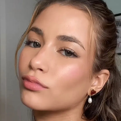 Σκουλαρίκια επιχρυσωμένο ατσάλι με καρδιά και πέρλα-EA171