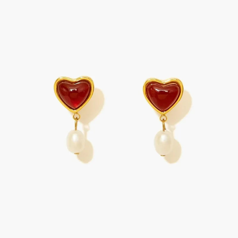 Σκουλαρίκια επιχρυσωμένο ατσάλι με καρδιά και πέρλα-EA171
