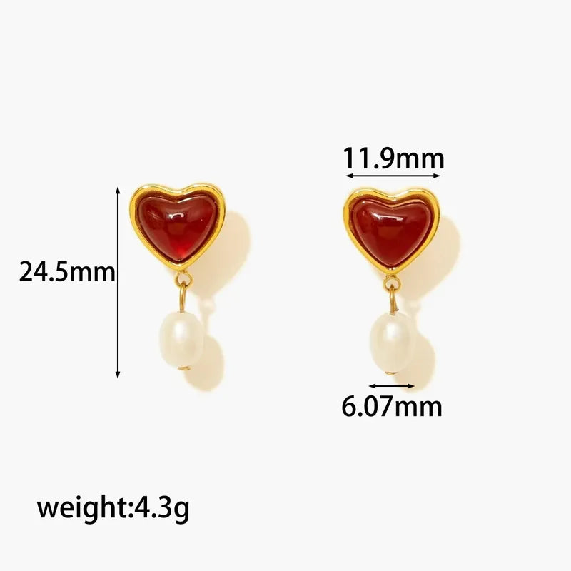 Σκουλαρίκια επιχρυσωμένο ατσάλι με καρδιά και πέρλα-EA171