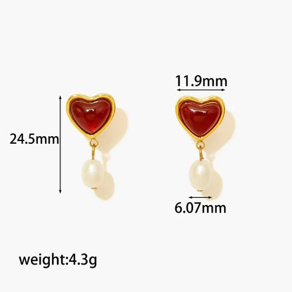 Σκουλαρίκια επιχρυσωμένο ατσάλι με καρδιά και πέρλα-EA171