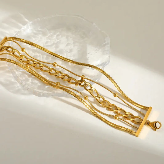 Βραχιόλι επιχρυσωμένο ατσάλι πενταπλό-BR009